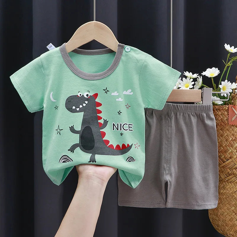 Little Boys Girls Cartoon Print Cotton Clothing Sets