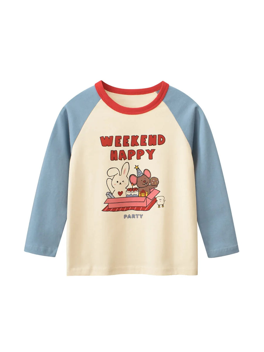 Girls' Cartoon Print Long Sleeves Stylish Tops