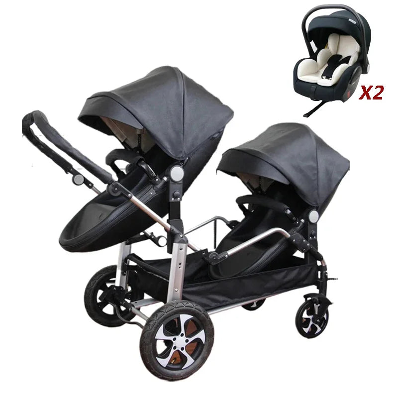 2 in-1 PU Leather Waterproof Twins Baby Stroller childrensterritory