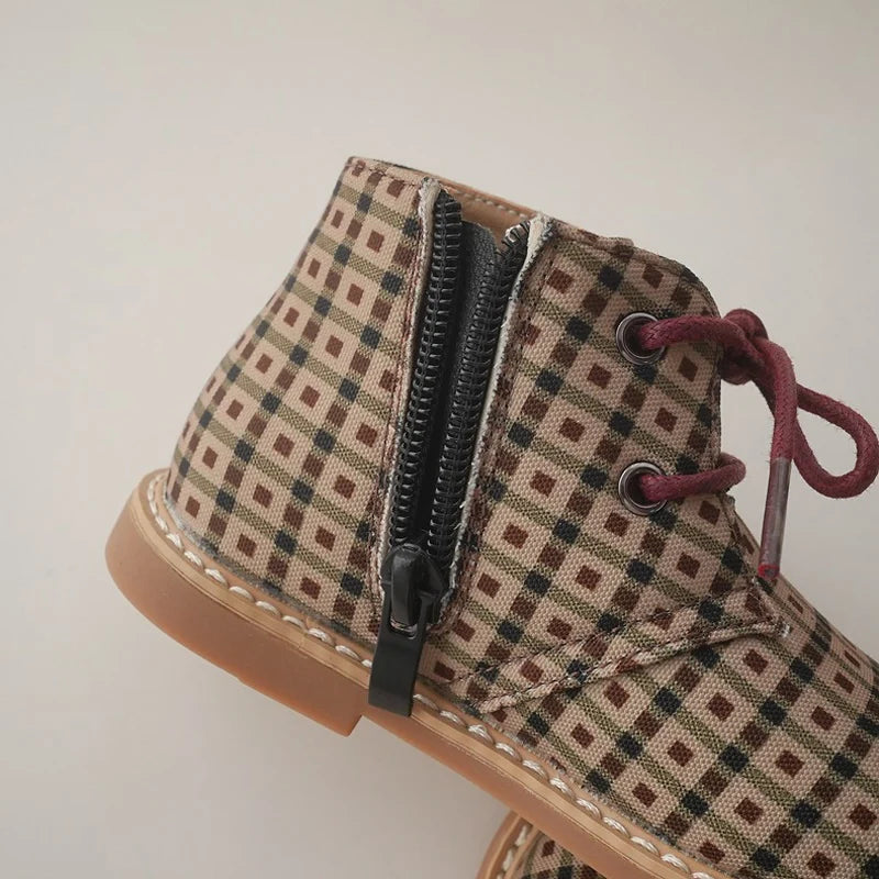 Kids Retro Style Printed Soft-Sole Warm Short Boots childrensterritory