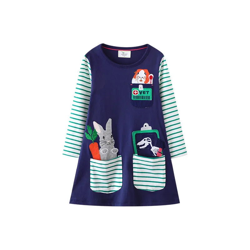 Kids Girls Cats Embroidery Birthday Frocks
