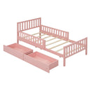 Space-saving Twin Size Wood Platform Bed with Guardrails childrensterritory