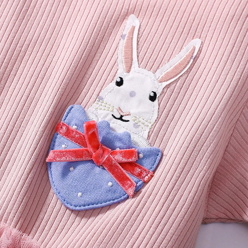 Little Girls Cartoon Rabbits Embroidered Summer Dress childrensterritory