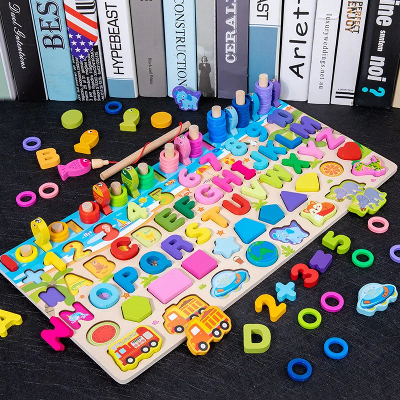 Kids Wooden Numbers Shapes Matching Montessori Toys childrensterritory