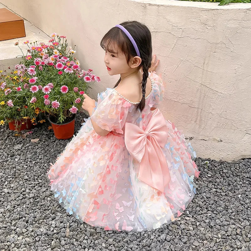 Kids Girl Elegant Butterfly Design Colorful  Birthday Party Dress