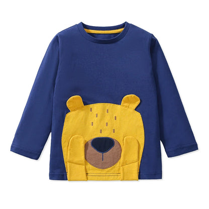 Cartoon Embroidered Kids Long Sleeves Cotton Tops childrensterritory