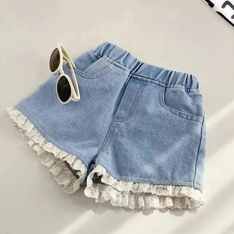 Kids Girls Korean Style Bow Design Denim Shorts and Skirts childrensterritory