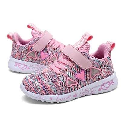 Kids Girls Cute Heart Design Light Mesh Summer Sneakers childrensterritory
