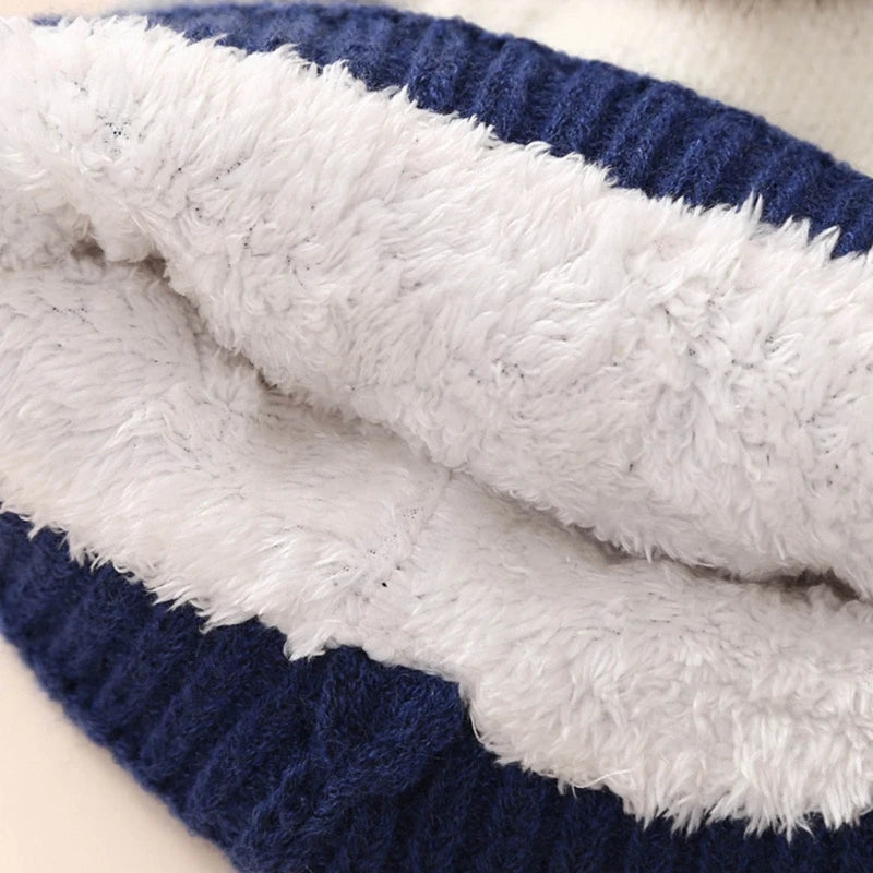 Little Boys and Girls Knitted Warm Plush Hat Scarf Gloves Set