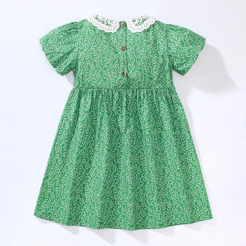 Collar Design Flower Print Summer Dresses for Girls childrensterritory