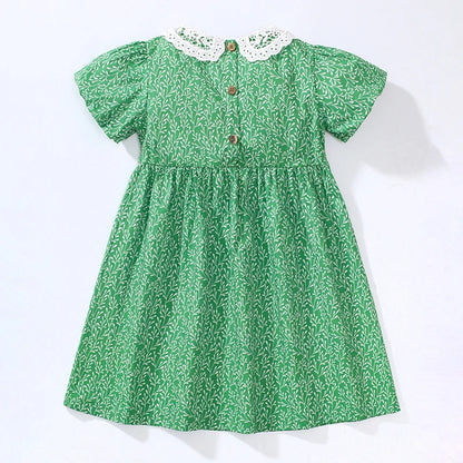 Collar Design Flower Print Summer Dresses for Girls childrensterritory