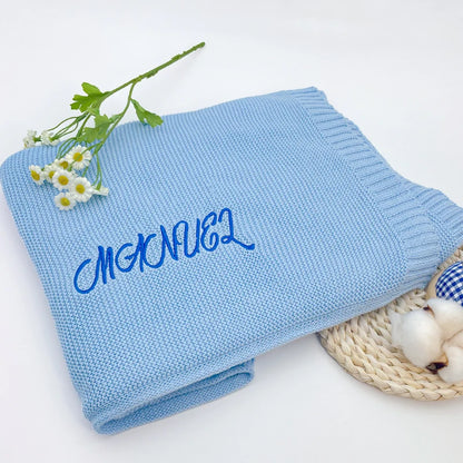 Personalized Name Embroidered Knitted Baby Blanket childrensterritory