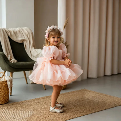 Tutu Flower Girl Dress with Big Bow for Birthday Party