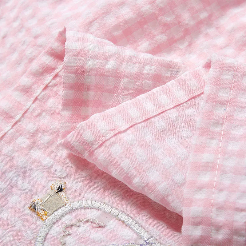 Kids Girls Cartoon Ducks Embroidery Lattice Dresses childrensterritory