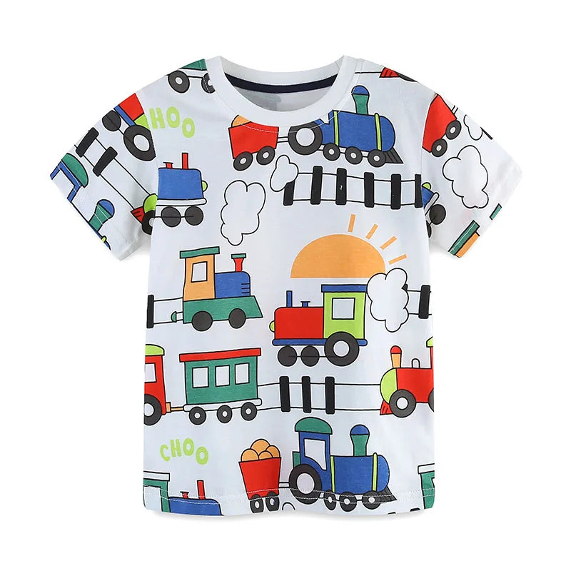Boys Train Cartoon Print Casual Summer T-shirt childrensterritory