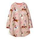 Horse Print Girls Long-Sleeved Casual Dresses childrensterritory