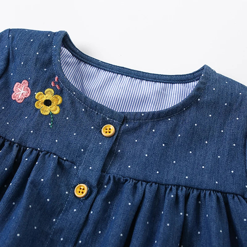 Little Girls Cartoon Bees Design Long Sleeves Dress with Pockets childrensterritory