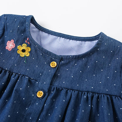 Little Girls Cartoon Bees Design Long Sleeves Dress with Pockets childrensterritory