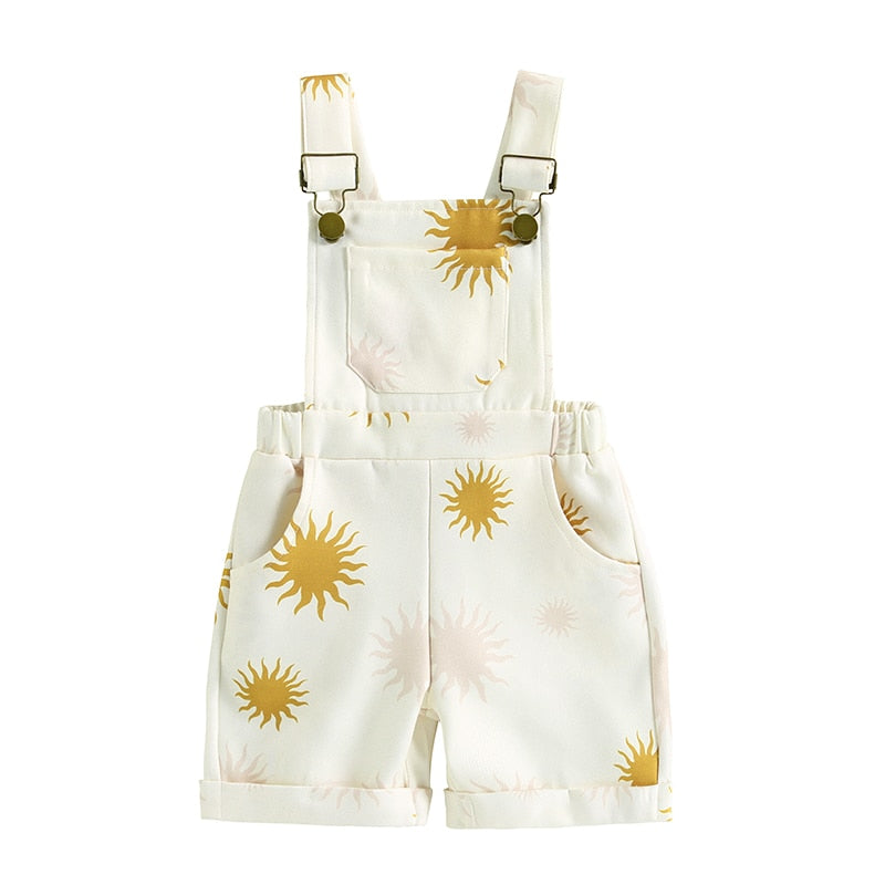 Kids Girls Printed Rolled Hem Overall Shorts with Pockets childrensterritory
