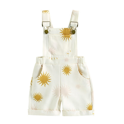Kids Girls Printed Rolled Hem Overall Shorts with Pockets childrensterritory
