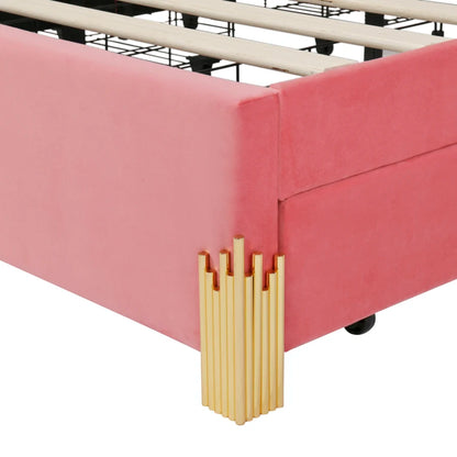 Full-size Platform Bed with Upholstery, Four Drawers, and LED Lights childrensterritory