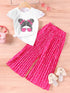 Little Girls Printed Top with Wide Leg Pants Two Piece Clothing Sets childrensterritory