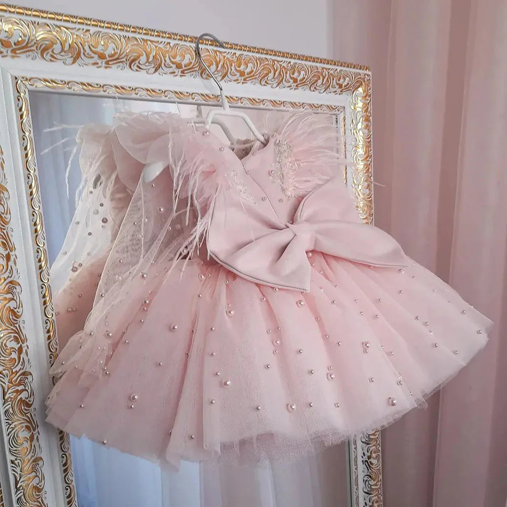 Pearl Decorated Puffy Pink Princess Dress for Girl&