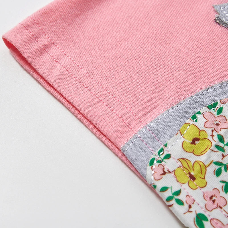Kids Girls Cartoon Dog Embroidery Summer Pink Top childrensterritory