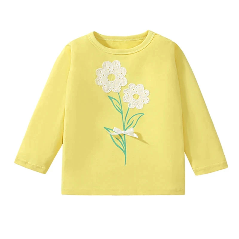 Kids Girls Flowers Embroidered Cotton T-shirts childrensterritory