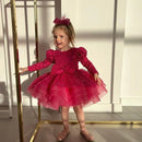 Luxury Long-Sleeved Sequined Fluffy Chiffon Wedding Party Dress childrensterritory