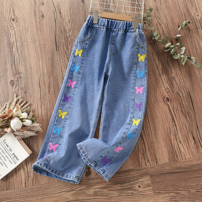 Kids Girls Butterfly Print Autumn Jeans childrensterritory