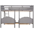 Full Over Triple Bunk Bed with Drawers and Guardrails