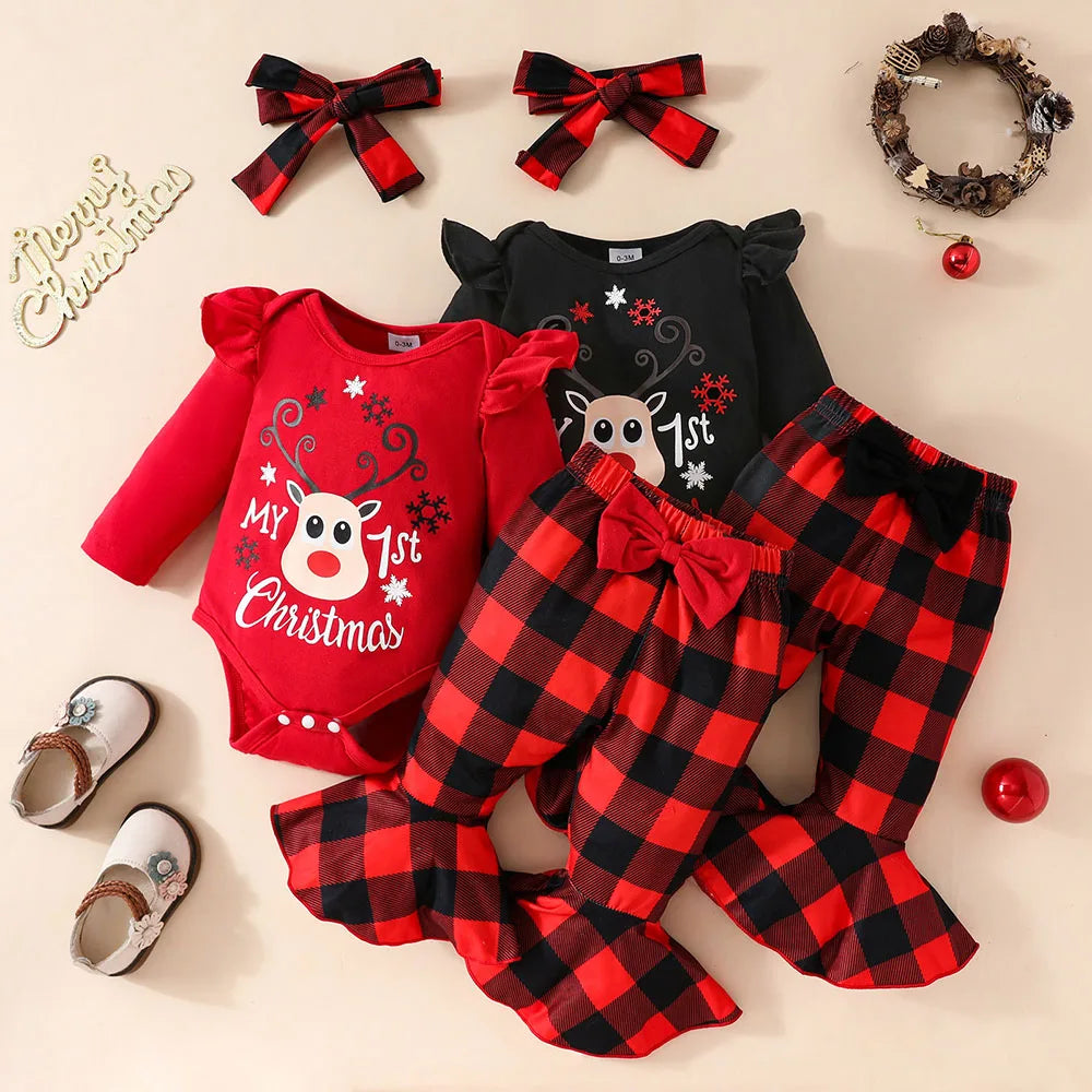 Baby Girl Cartoon Print Christmas Outfit