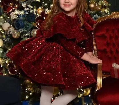 Kids Girls Glitter Sequin Puffy Birthday Party Dresses