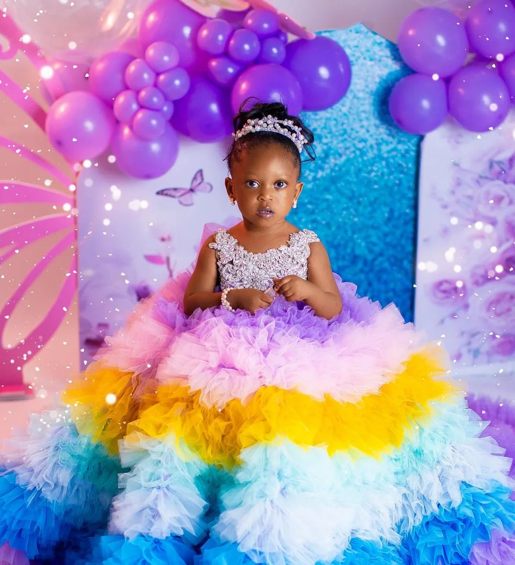 Luxury Multicolor Little Girls Fluffy Princess Party Gowns