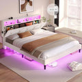 Velvet Upholstered LED Queen Bed Frame with Headboard Storage childrensterritory