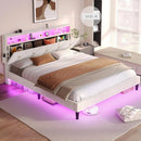 Velvet Upholstered LED Queen Bed Frame with Headboard Storage childrensterritory