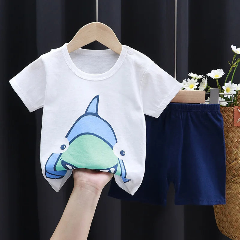 Little Boys Girls Cartoon Print Cotton Clothing Sets childrensterritory