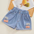 Kids Girls Korean Style Bow Design Denim Shorts and Skirts childrensterritory