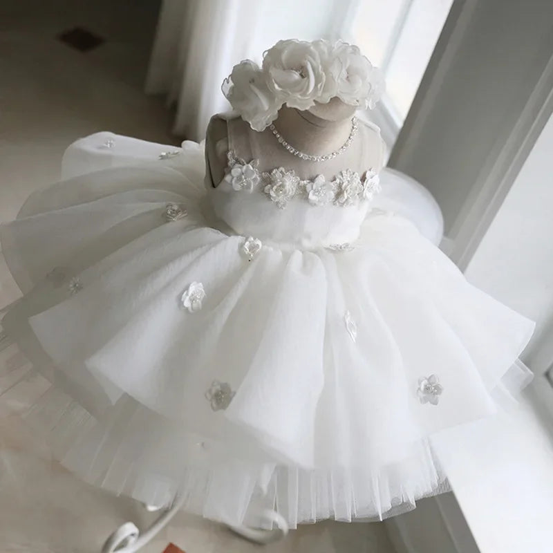 Kids Girls White Tulle Birthday/Wedding Princess Dresses