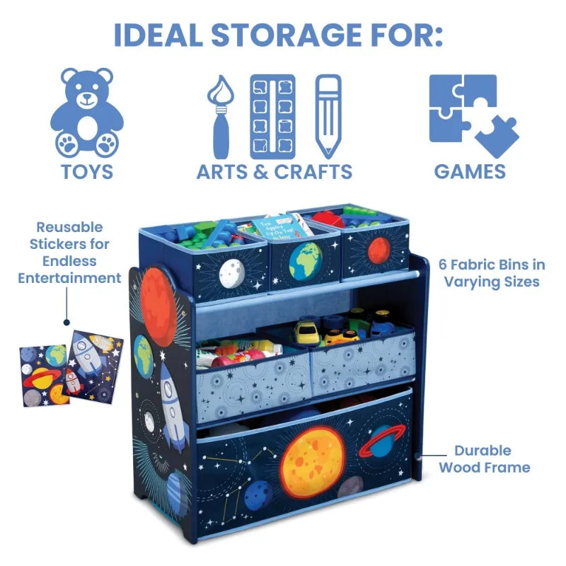 Space Adventures Design 6 Bin Kids Toy Organizer childrensterritory