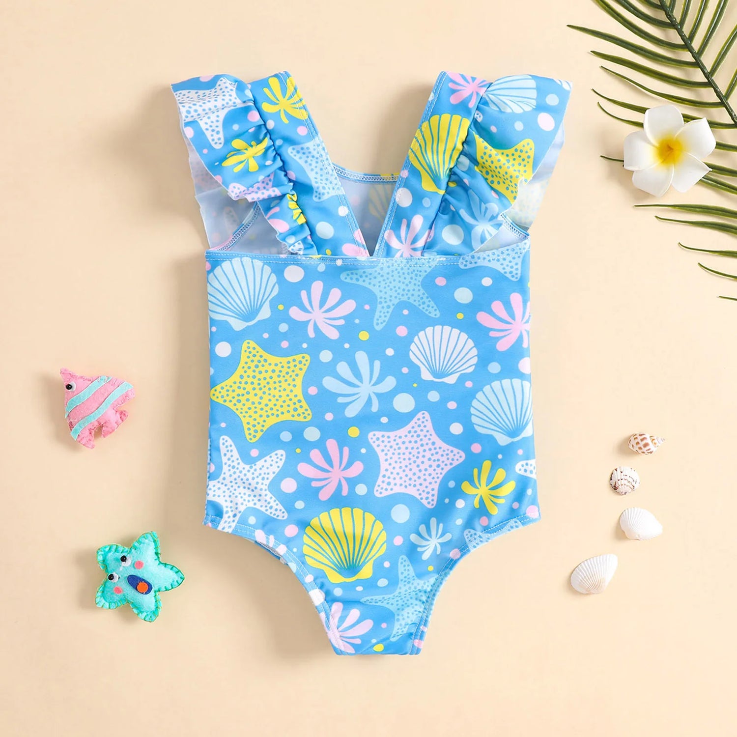 Shell and Doughnut Print Baby Girl Bodysuit Swimwear