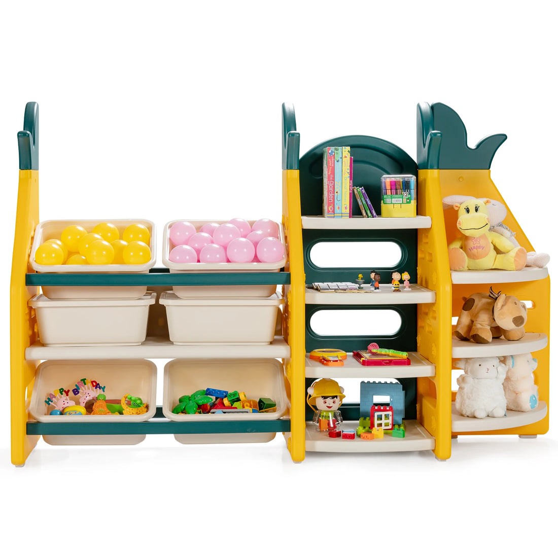 3-in-1 Kids Toy Storage Cabinet w/ Plastic Bins