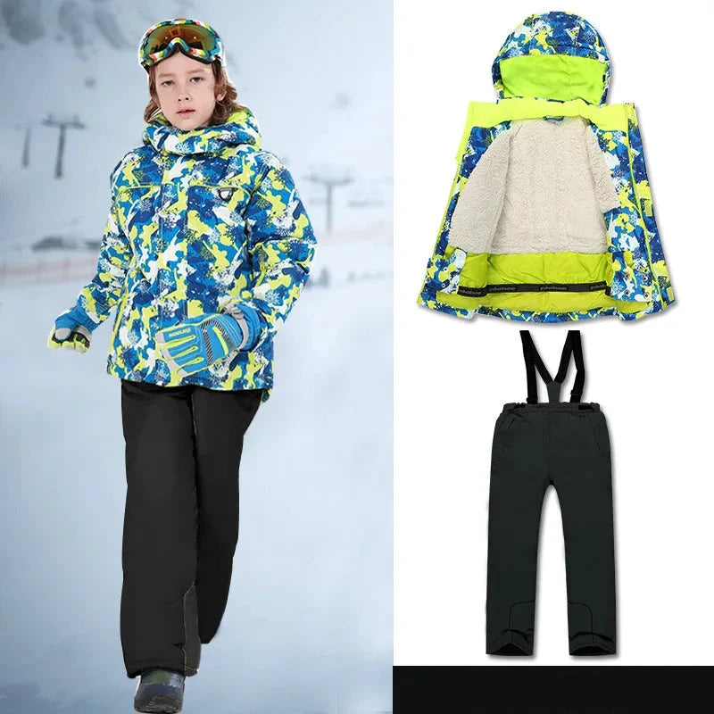 Kids Ski Wear Printed Windproof And Waterproof Clothing Set childrensterritory