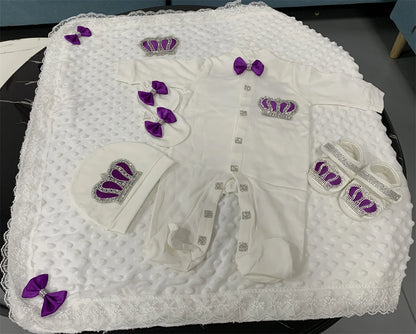 5pcs Sequin Bling Crown Design Baby Girl Welcome Home Outfits childrensterritory