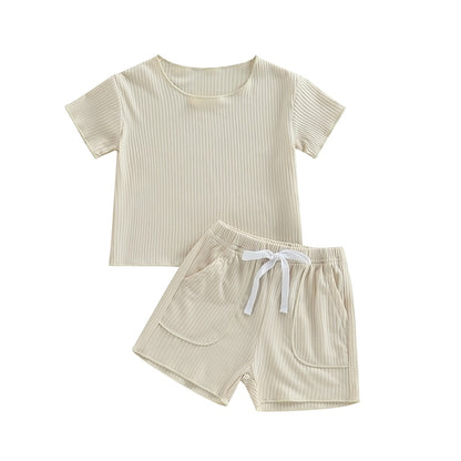 Baby Unisex Solid Crew Neck T-Shirts and Shorts Outfits childrensterritory