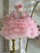 Gorgeous V-neck Sequin Design Little Girls Mesh Cake Dress childrensterritory