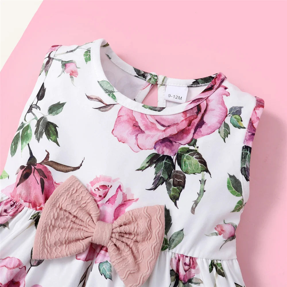 Baby Girl Party Wear Floral Dress with Ribbed Overcoat 2PCS Set childrensterritory