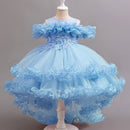 Kids Girls Soft Gauze Solid Color Party Desses with Trailing childrensterritory