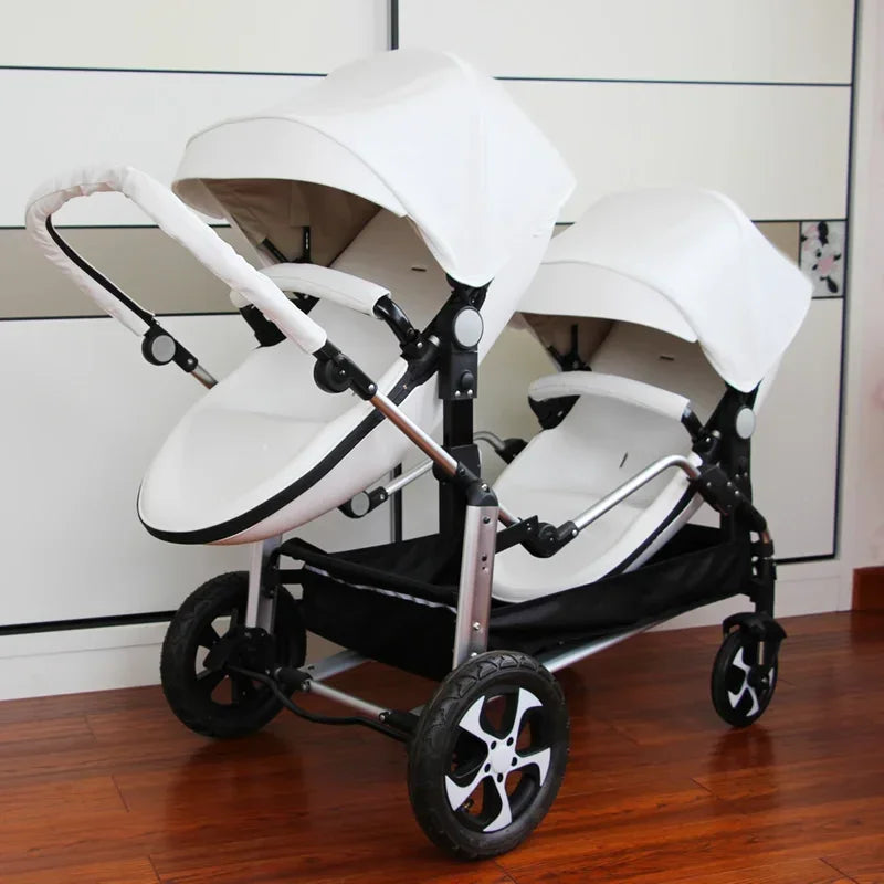 2 in-1 PU Leather Waterproof Twins Baby Stroller childrensterritory